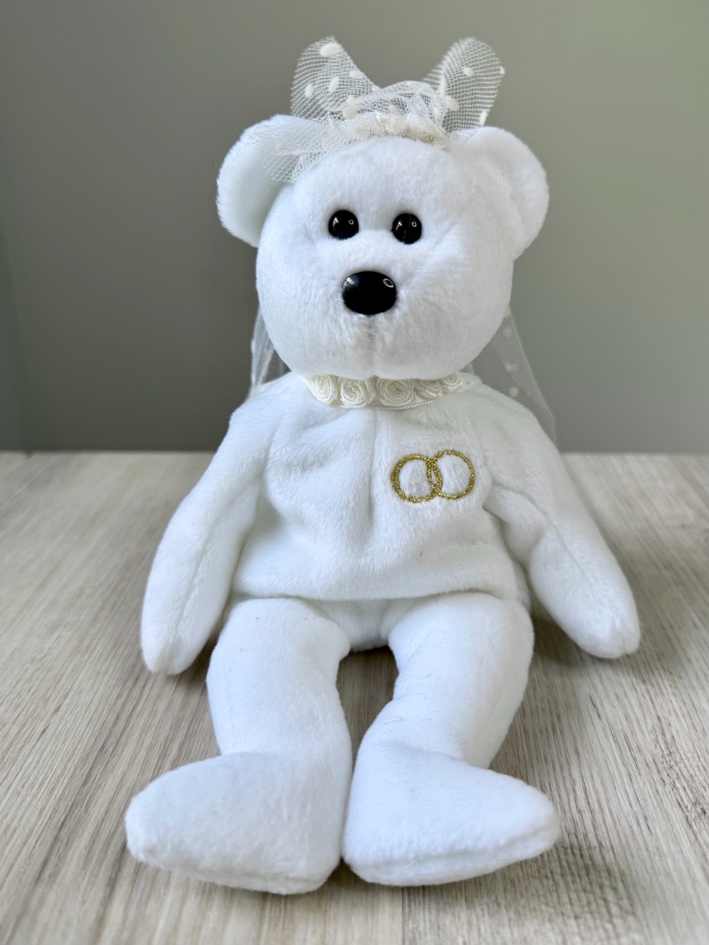 Ty Beanie Babies Mrs. Bride Wedding Bear Beanbag Stuffed Plush Veil 2001 Vintage
